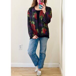 Chico's Design Woven 100% Silk Floral Pattern Printed Open Front Jacket Sz 1 M/8